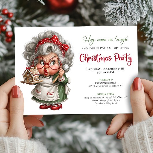 Grumpy Comic Grandma Cheerful Xmas Party Invite Kaart