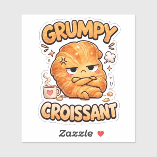 Grumpy Croissant Custom-Cut Vinyl Sticker (Feuille)