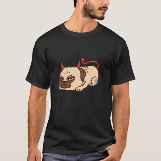 Grumpy Devil Pug Cartoon T-shirt (Voorkant)