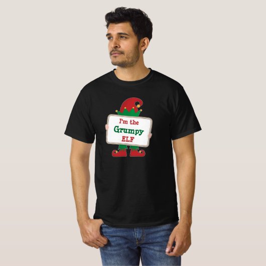 Grumpy Elf | Gepersonaliseerd kerstfeest Elf T-Shi T-shirt (Voorkant volledig)