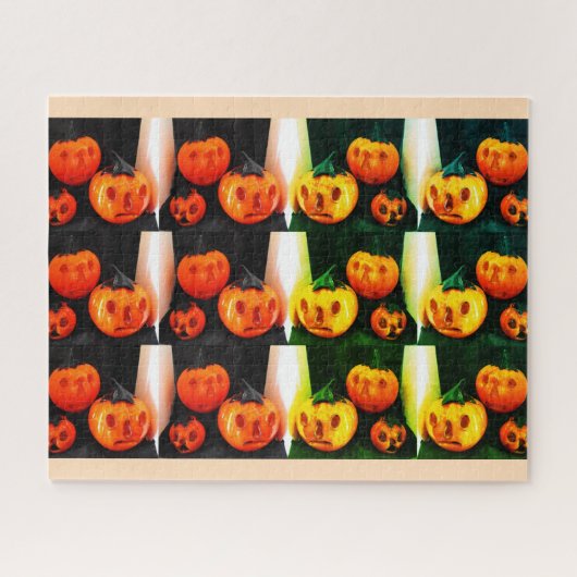 Grumpy enge Halloween pompoenen Legpuzzel (Horizontaal)