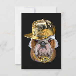 Grumpy English Bulldog met Hip Hop Rapper Kaart