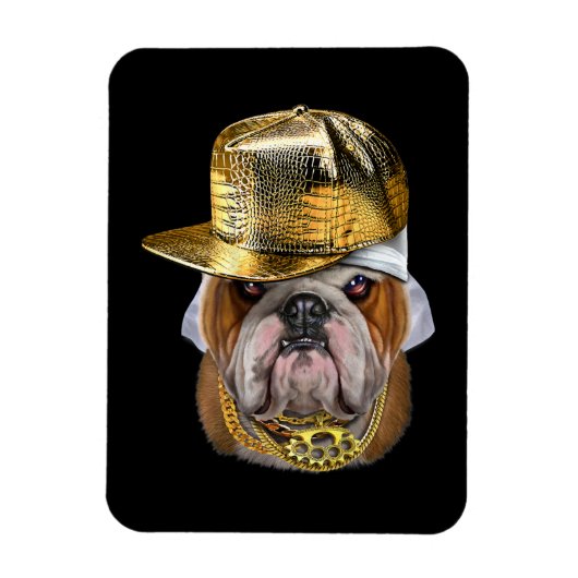 Grumpy English Bulldog met Hip Hop Rapper Magneet (Verticaal)