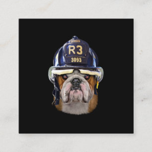 Grumpy English Bulldog Wearing Firefighter Helmet Vierkante Visitekaartje