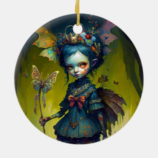 Grumpy Fairy Pixie Fantasy Art Keramisch Ornament (Achterkant)