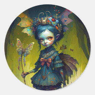 Grumpy Fairy Pixie Fantasy Art Ronde Sticker