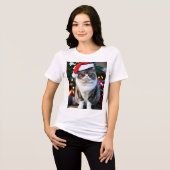 Grumpy Fat Cat in een kerst Pet: Feestelijk Fun Tri-Blend Shirt (Voorkant volledig)