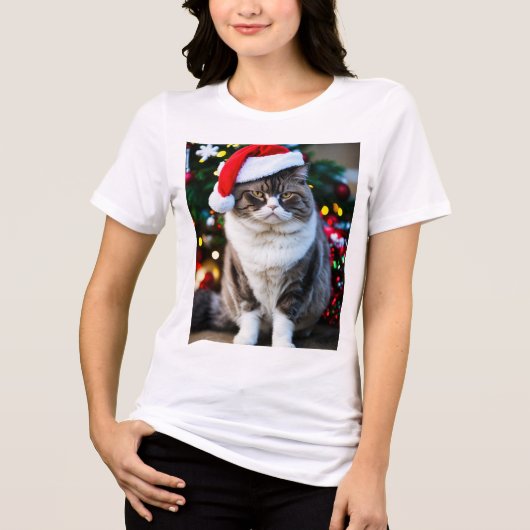 Grumpy Fat Cat in een kerst Pet: Feestelijk Fun Tri-Blend Shirt (Voorkant)