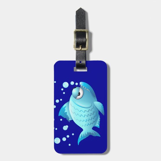 Grumpy Fish Cartoon Bagagelabel (Voorkant verticaal)