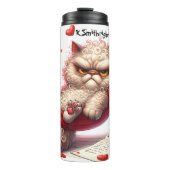 Grumpy Fluffy Cat met wijn Thermosbeker (Voorkant)