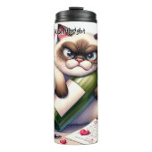 Grumpy Fluffy Cat met wijn Thermosbeker (Voorkant)