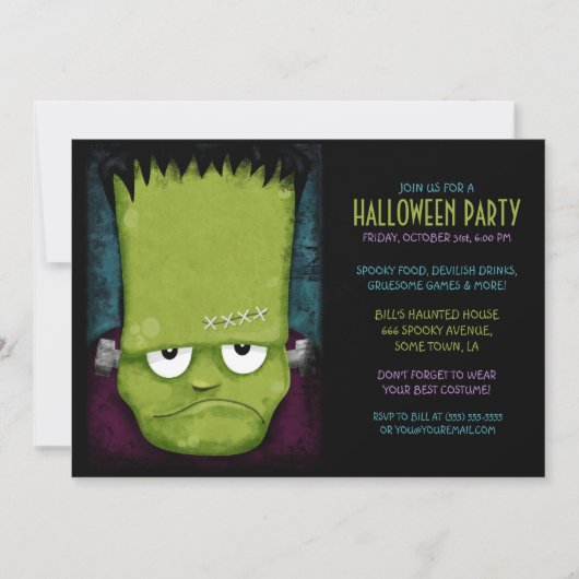 Grumpy Frankenstein's Monster Halloween Party Kaart (Voorkant)
