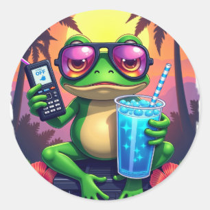 Grumpy Frog Y2K Esthetiek Retro Web Banner Tropica Ronde Sticker