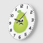 Grumpy Fuzzy Pear Face Grappig Fruit karakter Grote Klok (Hoek)