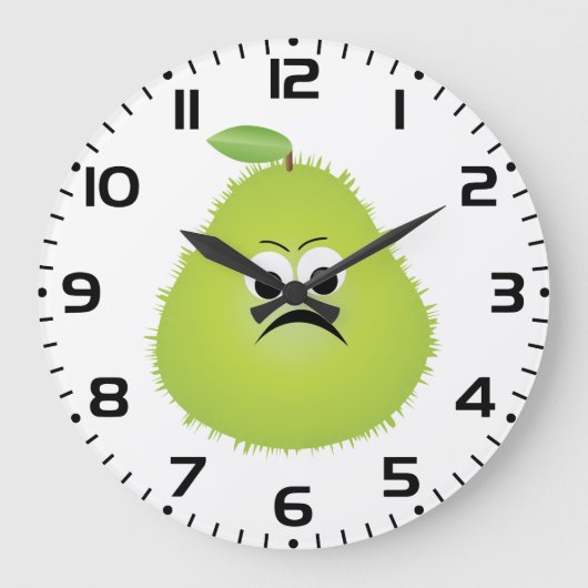 Grumpy Fuzzy Pear Face Grappig Fruit karakter Grote Klok (Voorkant)
