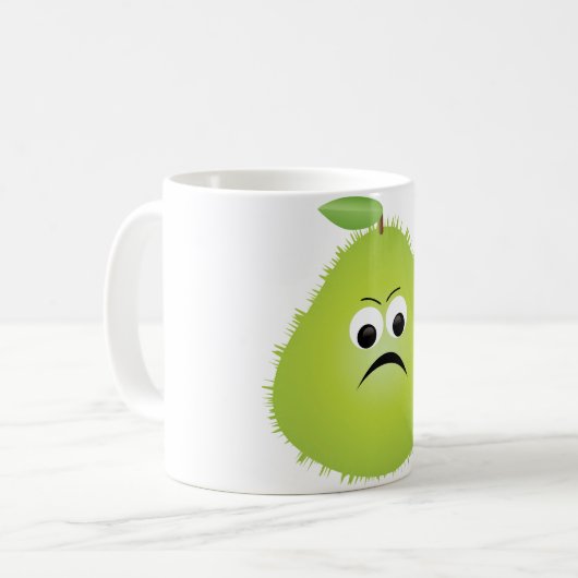 Grumpy Fuzzy Pear Face Grappig Fruit karakter Koffiemok (Voorkant links)