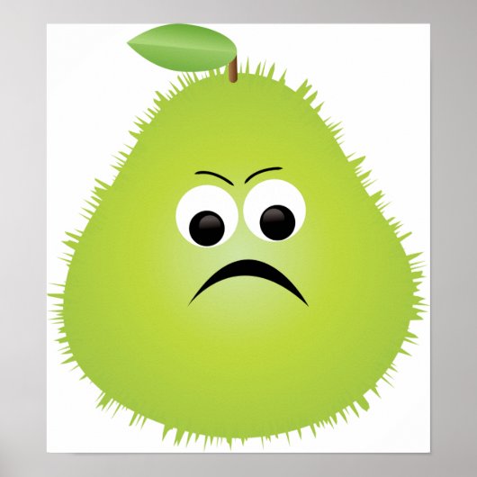 Grumpy Fuzzy Pear Face Grappig Fruit karakter Poster (Voorkant)