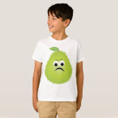 Grumpy Fuzzy Pear Face Grappig Fruit karakter T-shirt (Voorkant volledig)