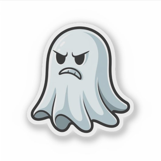 Grumpy Ghost Sticker – Angry Cute Boo (Voorkant)