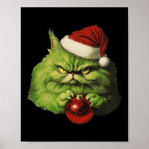 Grumpy Green Santa Cat Retro Kat Kerstvakantie Poster