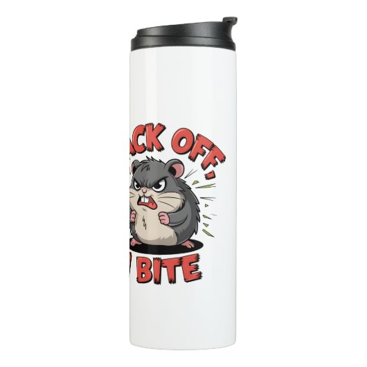 Grumpy Hamster "Back Off, I Bite" Grappig Sarcasti Thermosbeker (Gedraaid links)