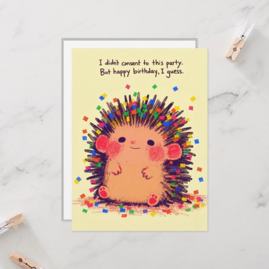 Grumpy Hedgehog carte d'anniversaire (Devant/Arrière en situation)
