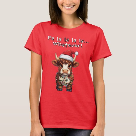 Grumpy Highland Cow Christmas T-shirt (Voorkant)