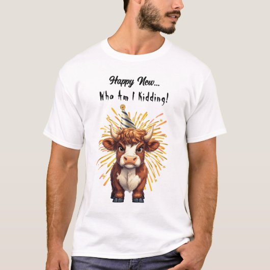 Grumpy Highland Koe Nieuwjaarsstemming T-shirt (Voorkant)