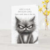Grumpy Humor Cat in eenvoudige zwart-witte schets Kaart (Gele Bloem)