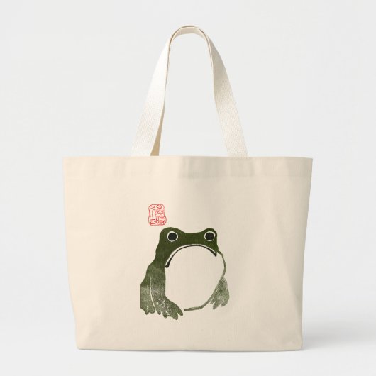 Grumpy japans kikker Toad 19e eeuw Grote Tote Bag (Voorkant)