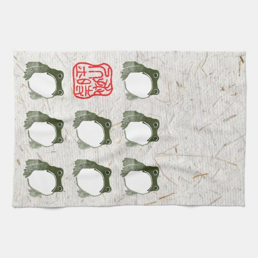 Grumpy japans kikker Toad 19e eeuw Theedoek (Horizontaal)