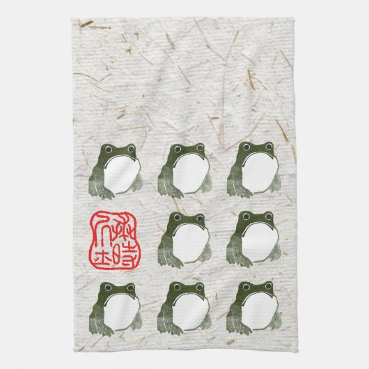 Grumpy japans kikker Toad 19e eeuw Theedoek (Verticaal)