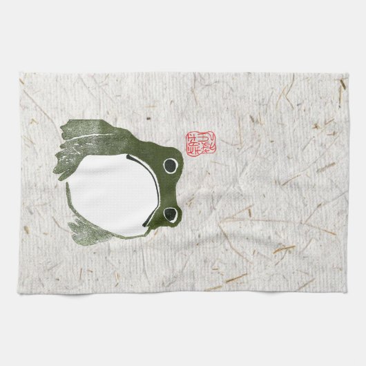 Grumpy japans kikker Toad 19e eeuw Theedoek (Horizontaal)