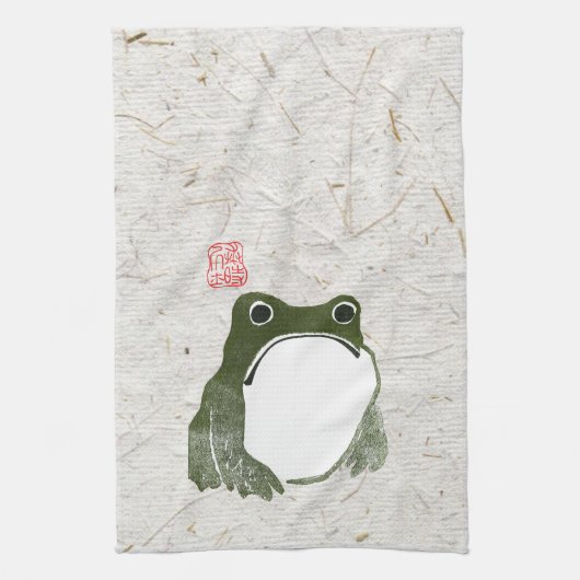 Grumpy japans kikker Toad 19e eeuw Theedoek (Verticaal)