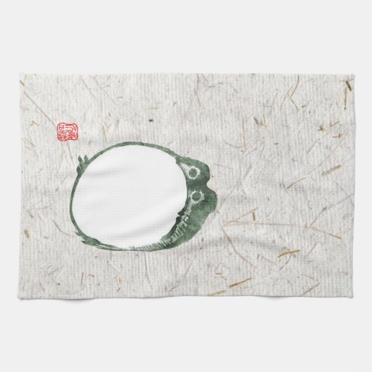 Grumpy japans kikker Toad 19e eeuw Theedoek (Horizontaal)