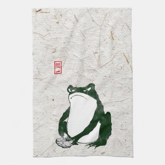 Grumpy japans kikker Toad 19e eeuw Theedoek (Verticaal)