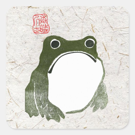Grumpy japans kikker Toad 19e eeuw Vierkante Sticker (Voorkant)