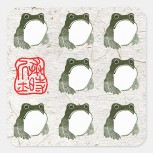 Grumpy japans kikker Toad 19e eeuw Vierkante Sticker