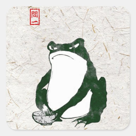 Grumpy japans kikker Toad 19e eeuw Vierkante Sticker (Voorkant)