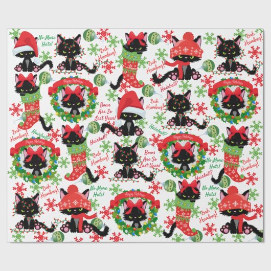Grumpy Kat Bah Humbug - Kat in Petten Bogen Cadeaupapier (Vlak)