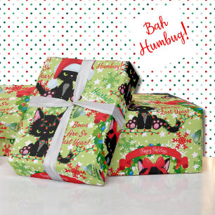 Grumpy Kitty Cat Bah Humbug Wearning Bows Cadeaupapier