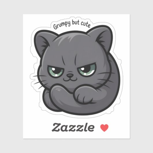 Grumpy maar Schattigee Sassy Cat Illustration Sticker (Vel)