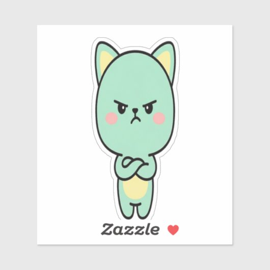 ⭐ Grumpy Mint Cat – Cute Kawaii Cartoon Sticker (Feuille)