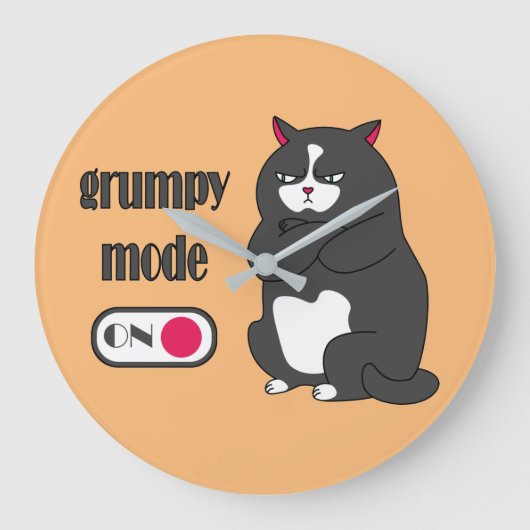 Grumpy mode on funny fat cat large clock grote klok (Voorkant)