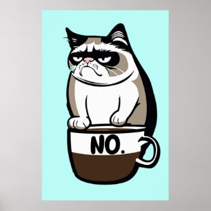 Grumpy Morning Cat Poster - Funny Feline Wall Art