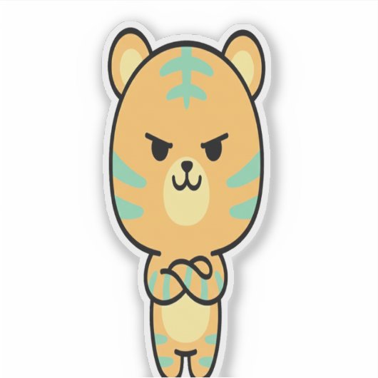 Grumpy Orange Tiger Cute Kawaii Cartoon Sticker (Voorkant)