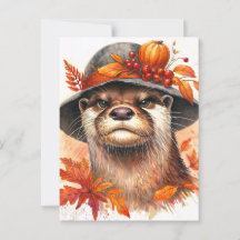 Grumpy Otter Autumn Waterverf Art