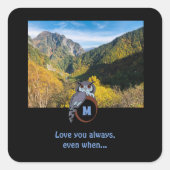 Grumpy Owl Nesting on Monogram Egg Foto Vierkante Sticker (Voorkant)