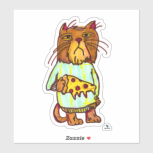 Grumpy Pizza Pet Funny Cat Art Design Sticker