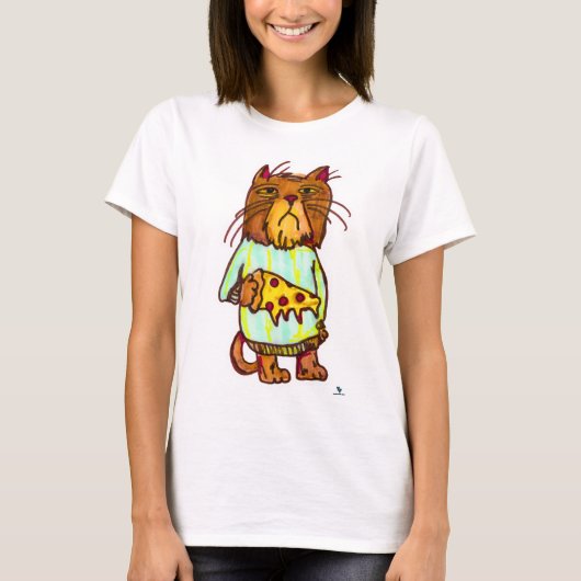 Grumpy Pizza Pet Funny Cat Art Design T-shirt (Voorkant)